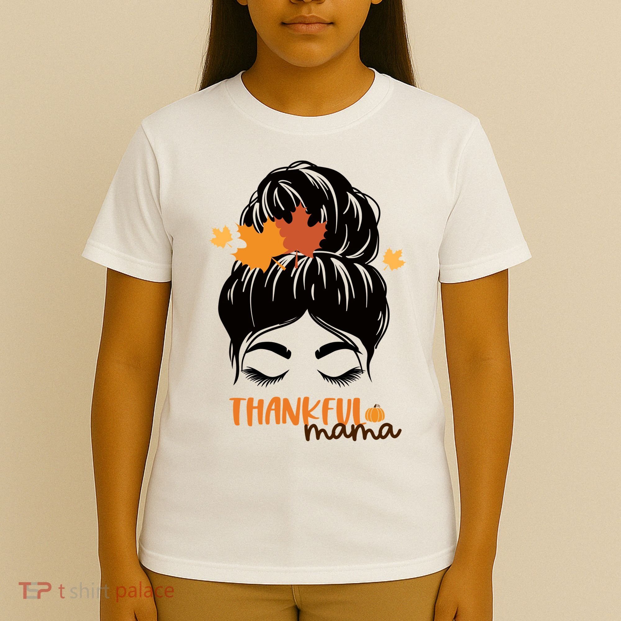 Thankful Mama Messy Bun Autumn T-Shirt