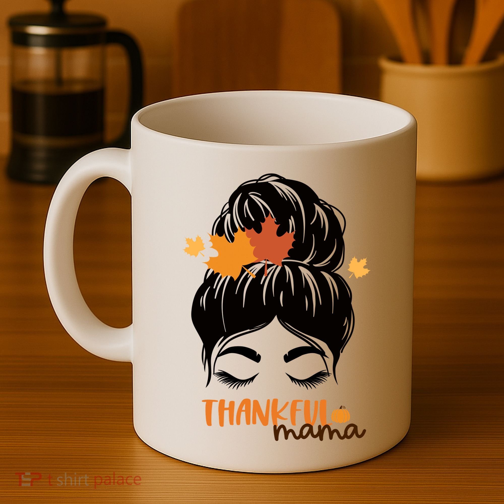 Thankful Mama Messy Bun Autumn Coffee Mug
