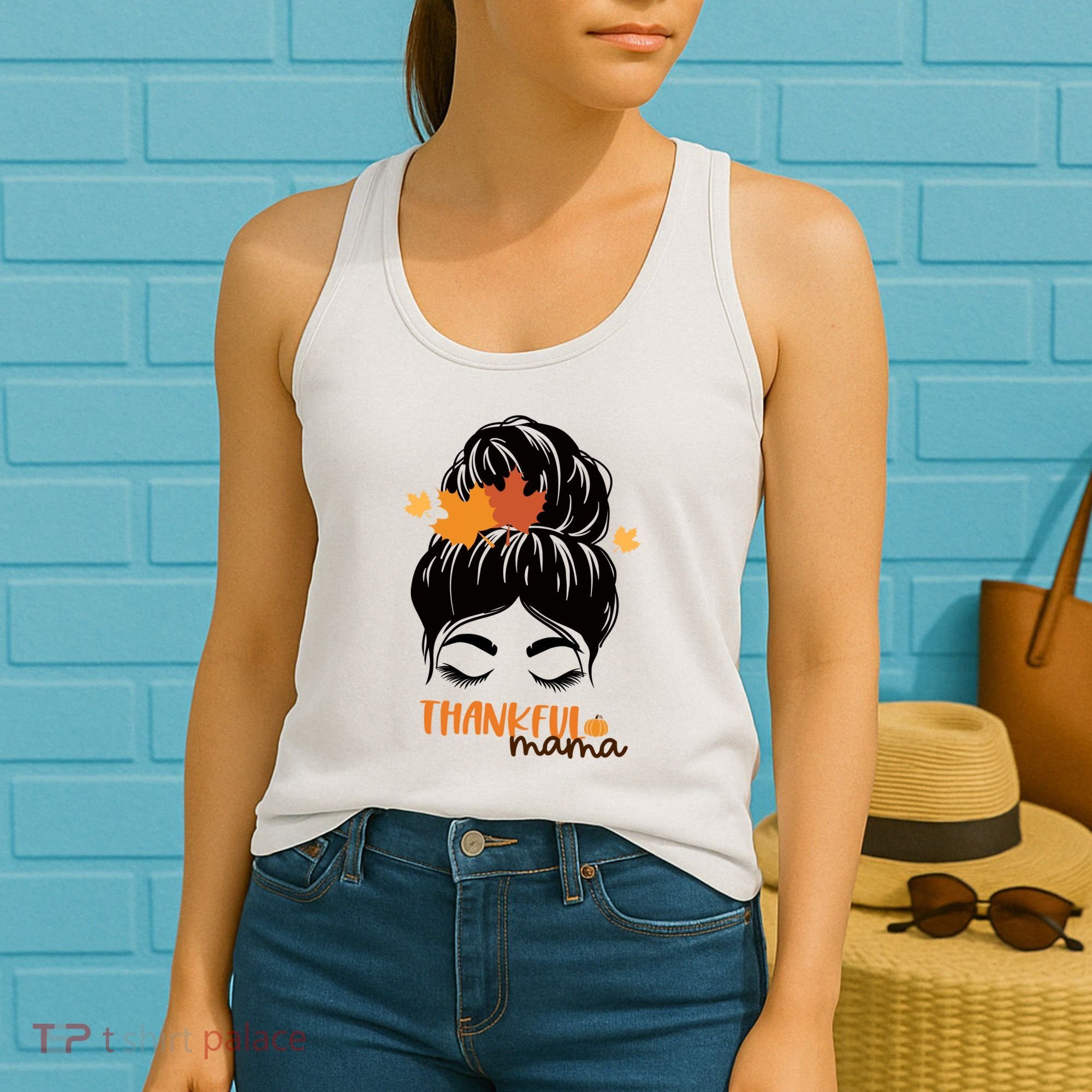 Thankful Mama Messy Bun Autumn Women's Tank Top