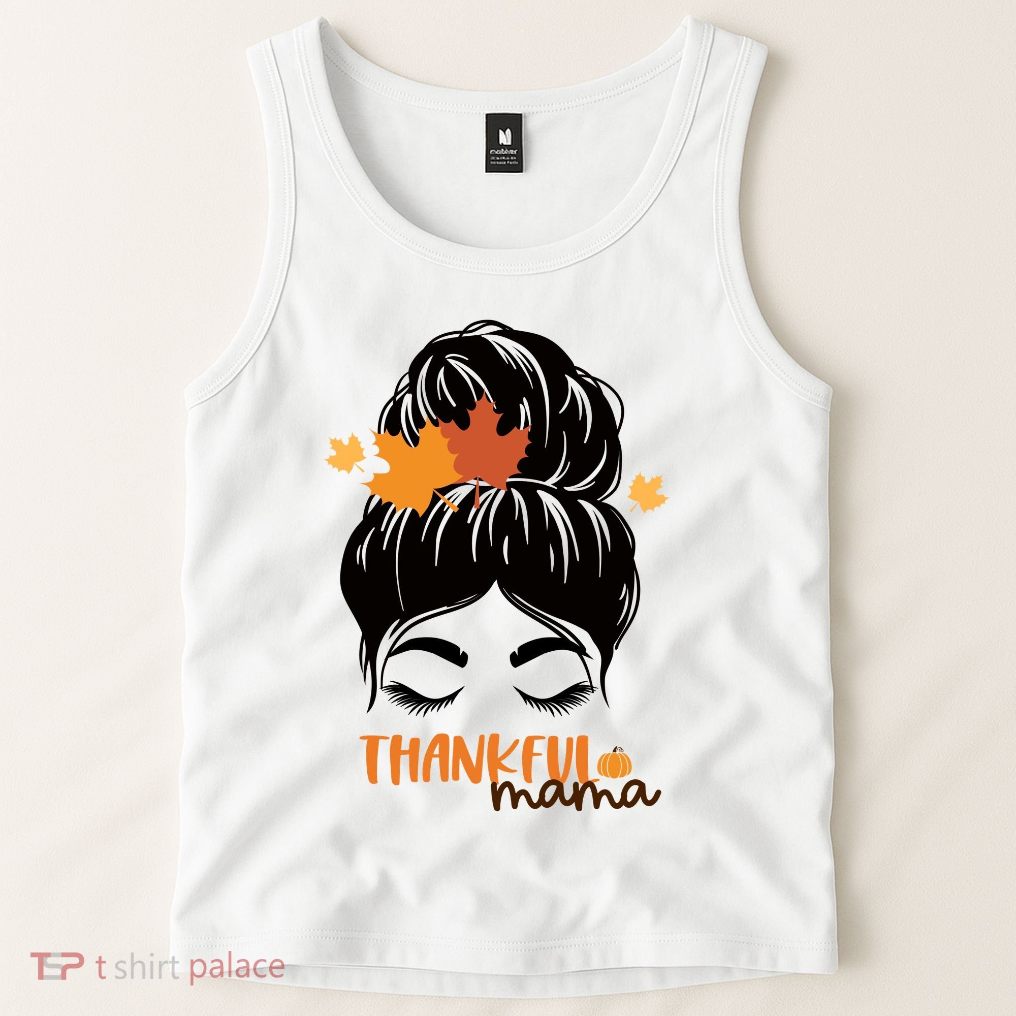 Thankful Mama Messy Bun Autumn Tank Top