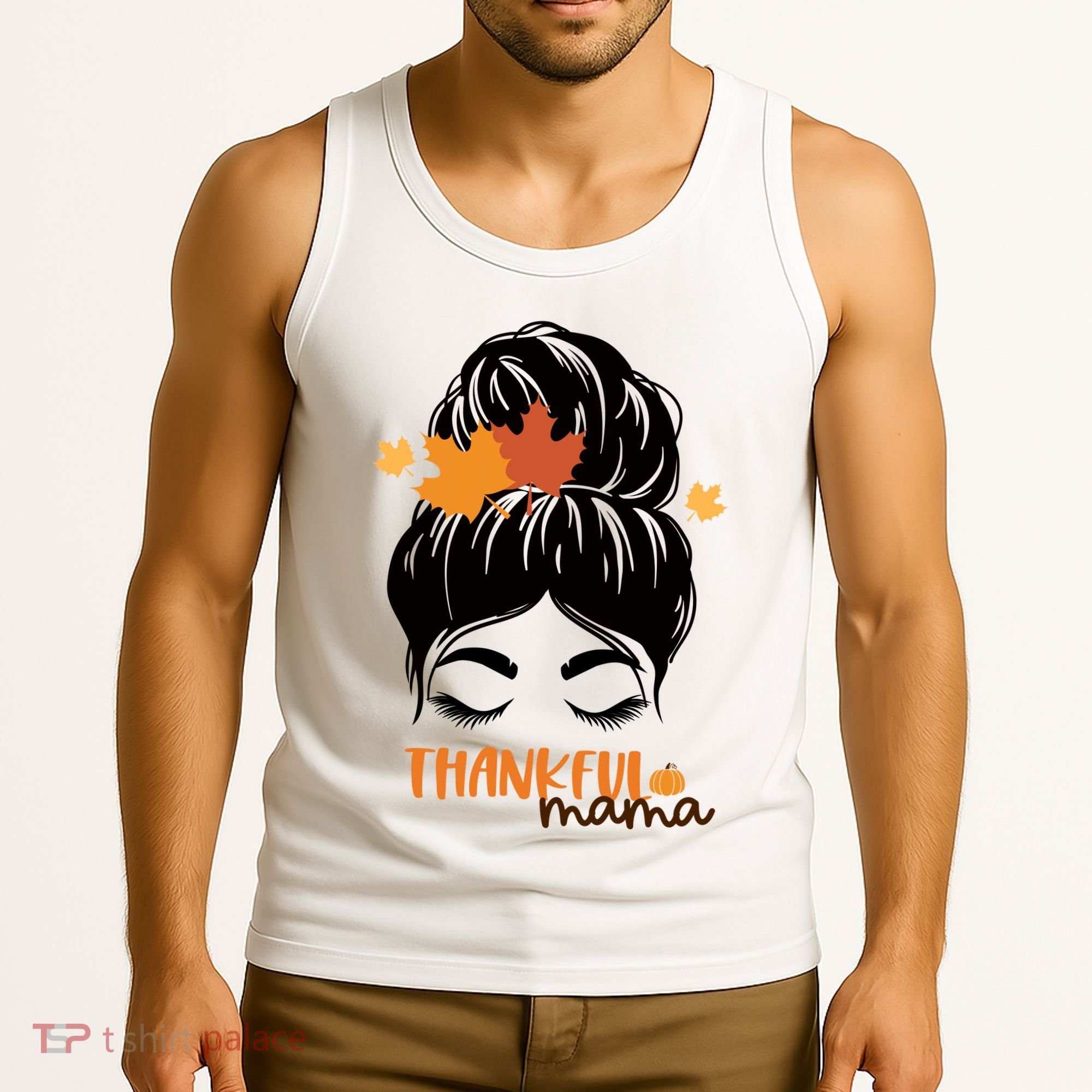 Thankful Mama Messy Bun Autumn Tank Top