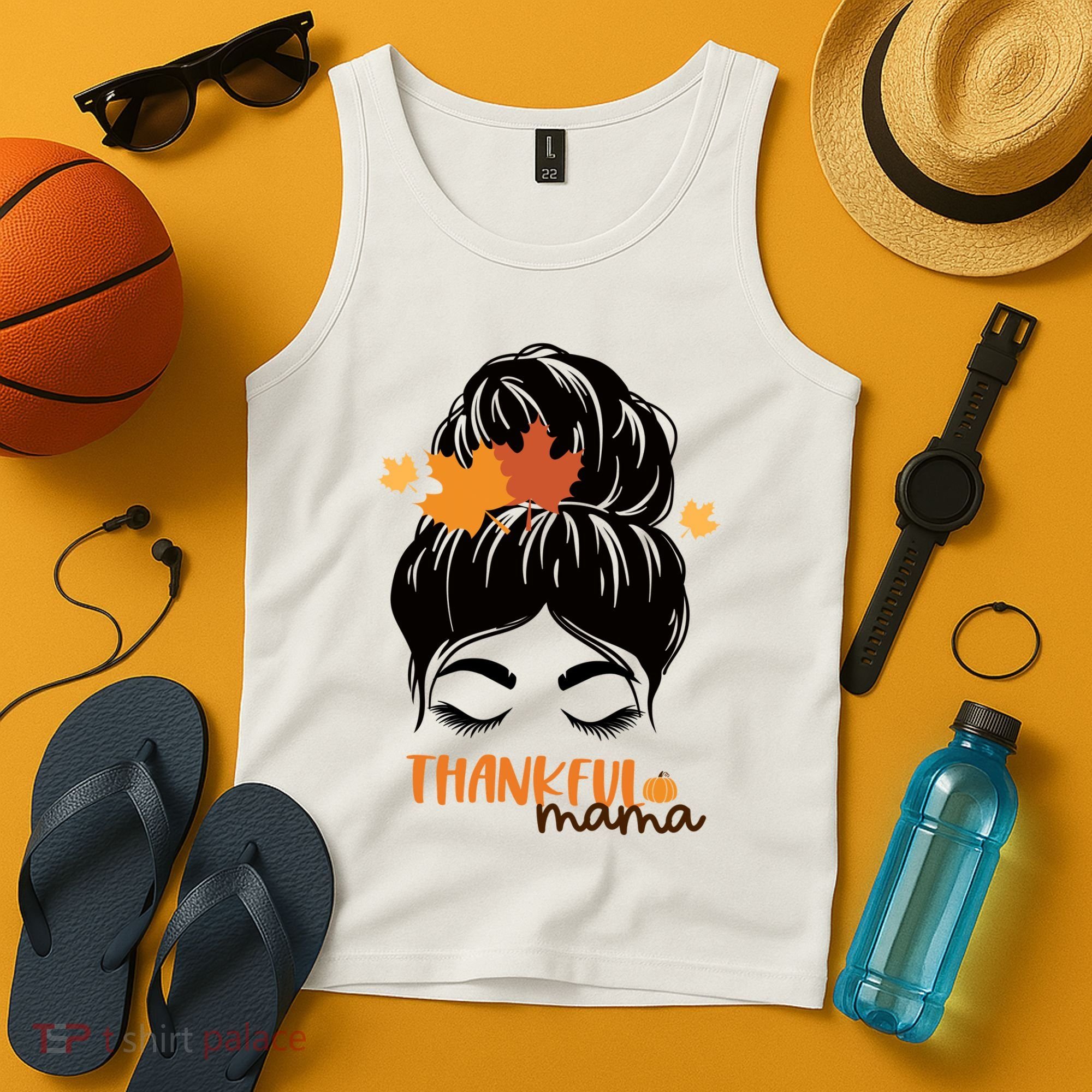 Thankful Mama Messy Bun Autumn Tank Top