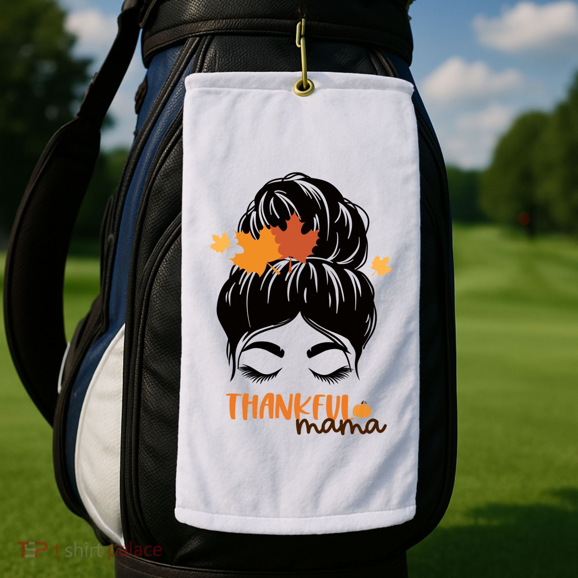 Thankful Mama Messy Bun Autumn Golf Towel