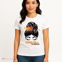 Thankful Mama Messy Bun Autumn Women's T-Shirt thumb 4