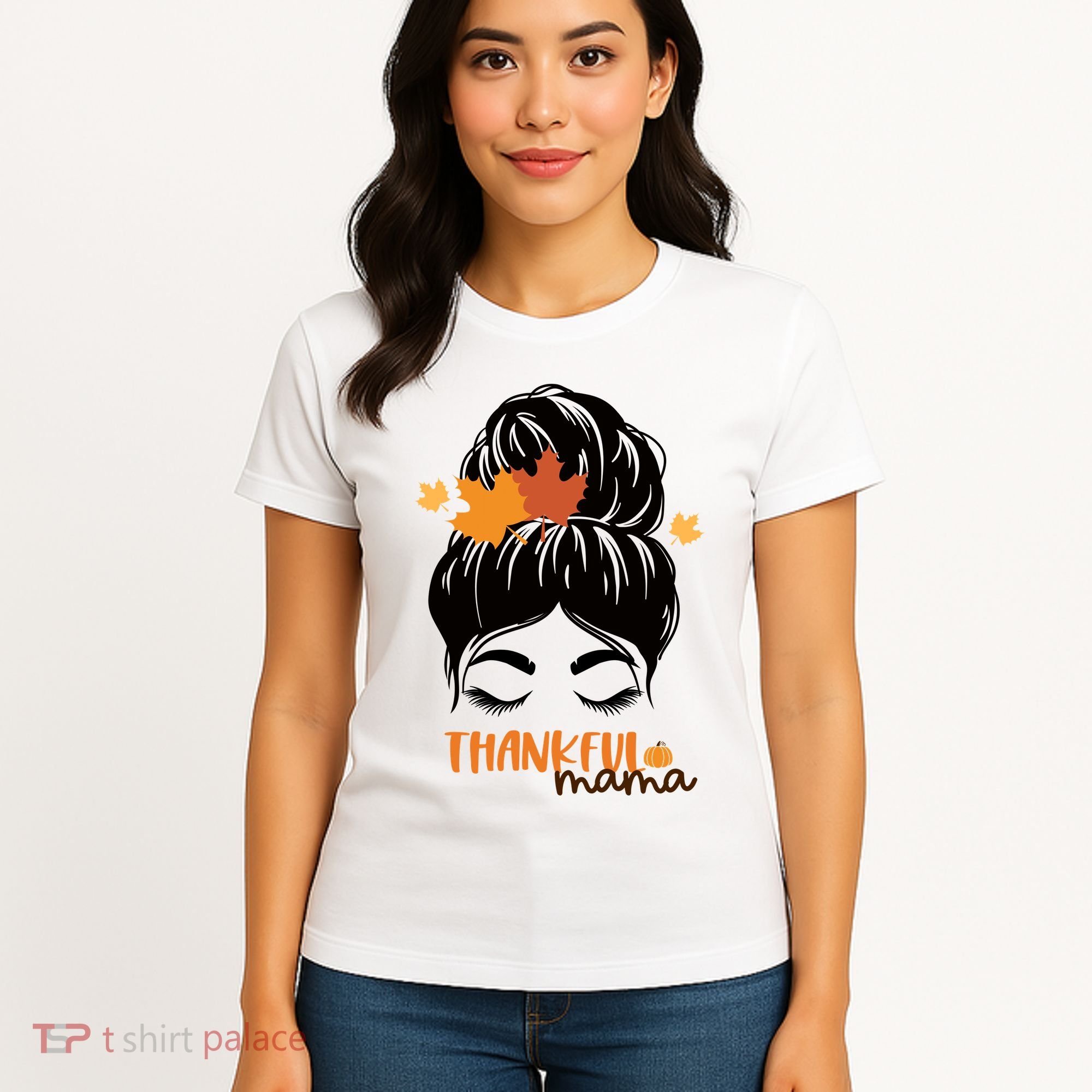Thankful Mama Messy Bun Autumn Women's T-Shirt