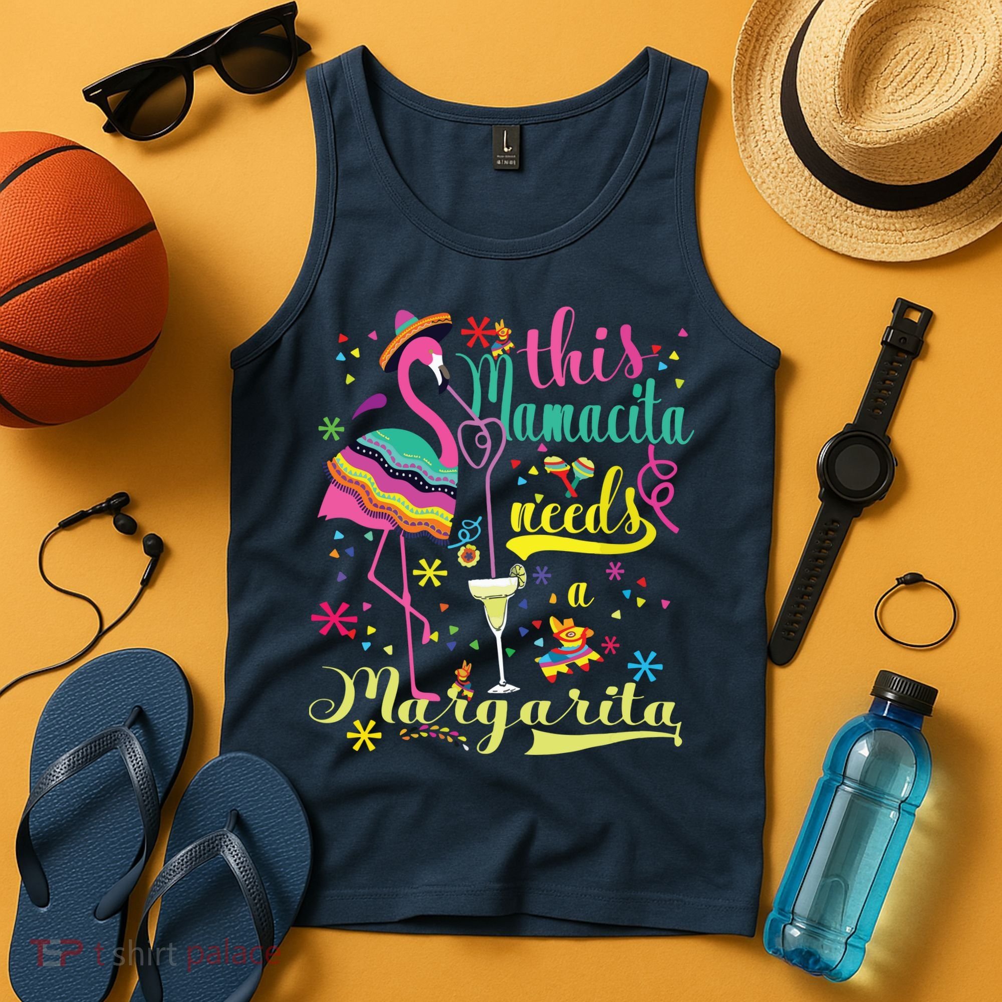 This Mamacita Needs A Margarita Cinco De Mayo Pink Flamingo Tank Top