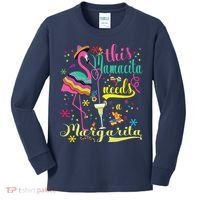 This Mamacita Needs A Margarita Cinco De Mayo Pink Flamingo Kids Long Sleeve Shirt thumb 0