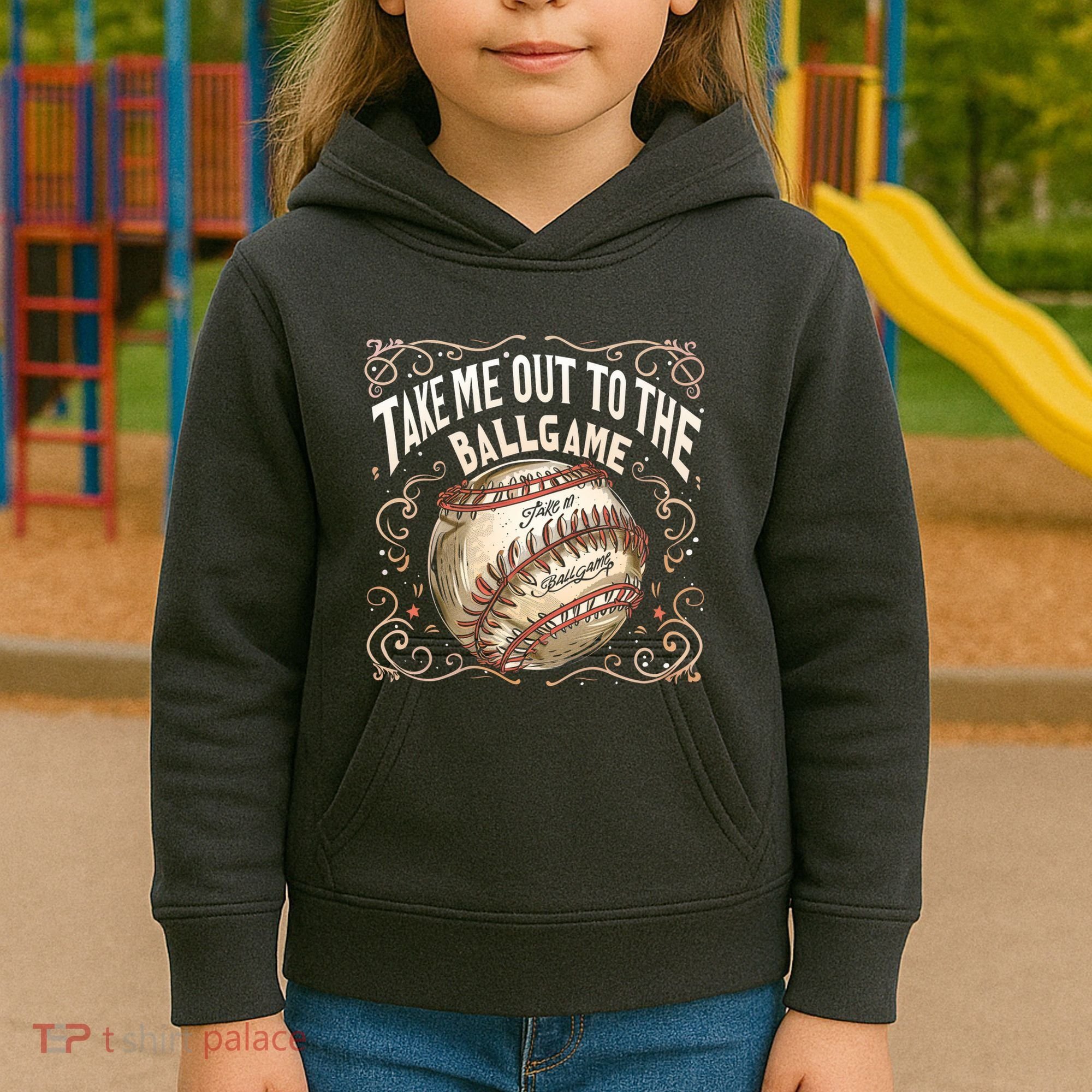 Take Me Out To The Ball Game Baseball Retro Kids Hoodie