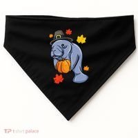 Thanksgiving Manatee Pilgrim Fall Pumpkin Dugong USA-Made Doggie Bandana thumb 0