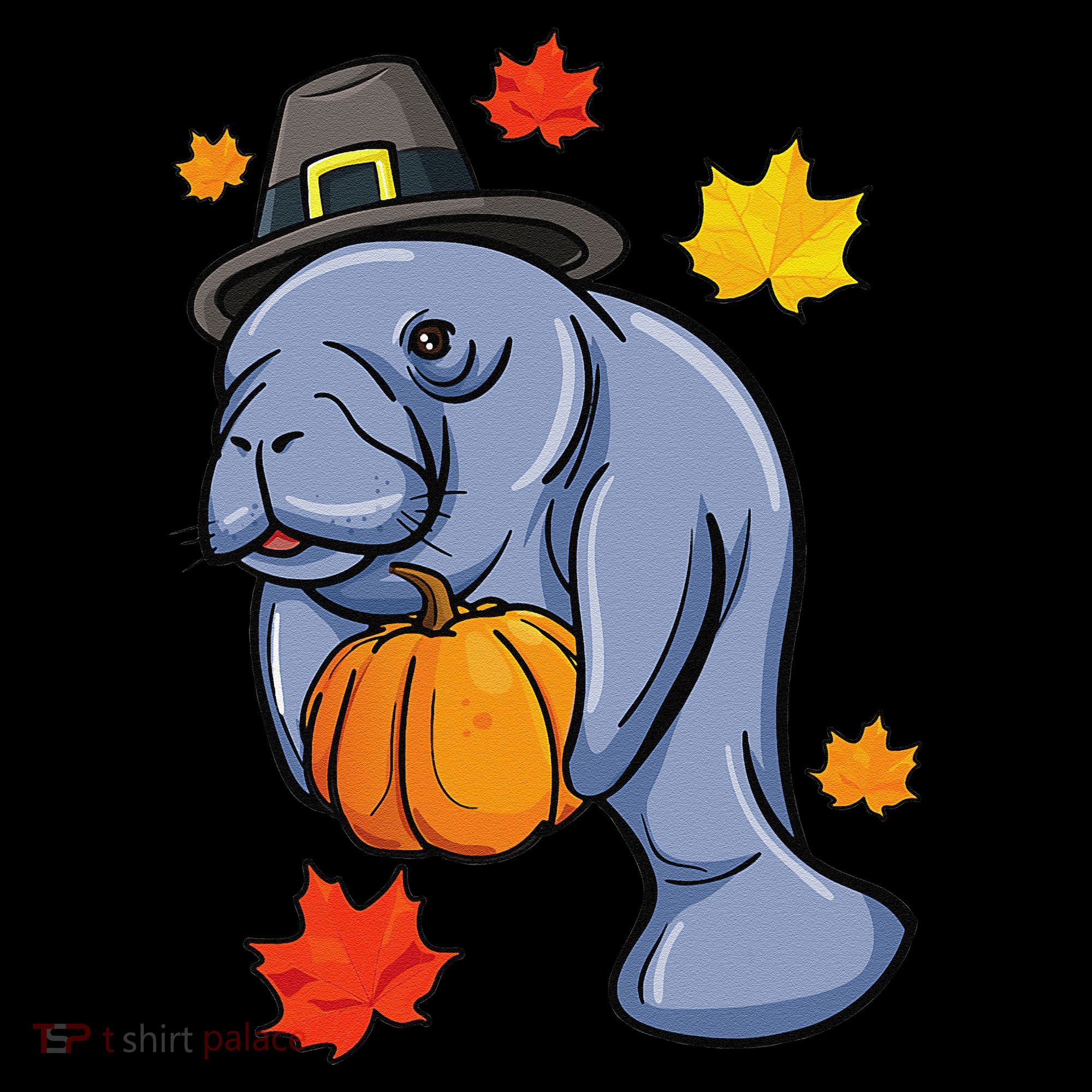 Thanksgiving Manatee Pilgrim Fall Pumpkin Dugong USA-Made Doggie Bandana