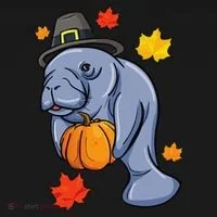 Thanksgiving Manatee Pilgrim Fall Pumpkin Dugong Bucket Hat thumb 4