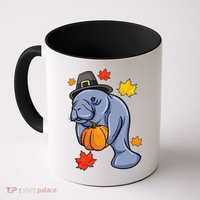 Thanksgiving Manatee Pilgrim Fall Pumpkin Dugong Coffee Mug