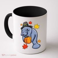 Thanksgiving Manatee Pilgrim Fall Pumpkin Dugong Coffee Mug thumb 0