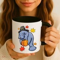 Thanksgiving Manatee Pilgrim Fall Pumpkin Dugong Coffee Mug thumb 3