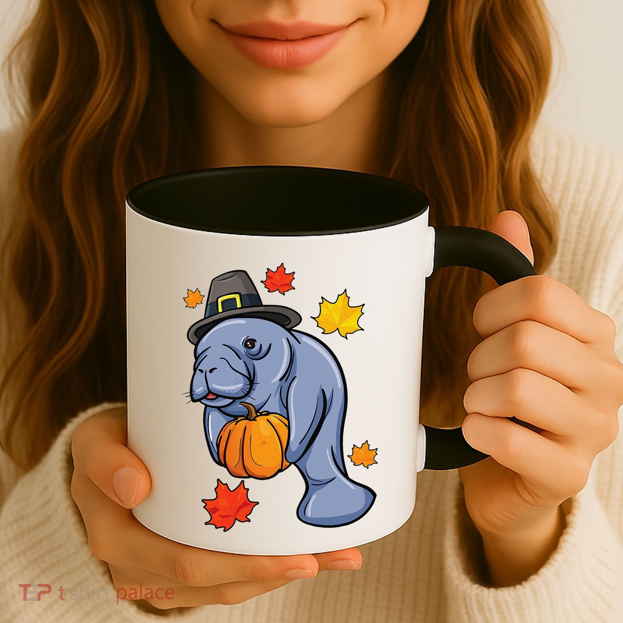 Thanksgiving Manatee Pilgrim Fall Pumpkin Dugong Coffee Mug