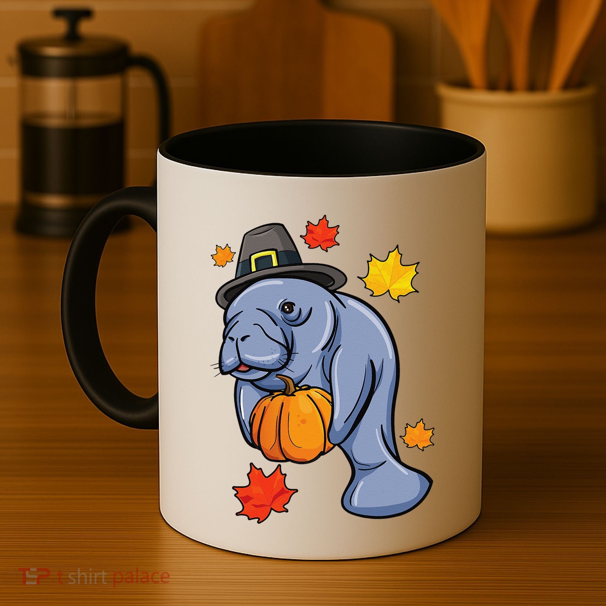Thanksgiving Manatee Pilgrim Fall Pumpkin Dugong Coffee Mug