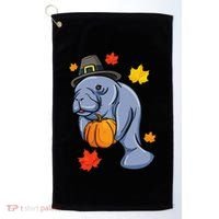 Thanksgiving Manatee Pilgrim Fall Pumpkin Dugong Golf Towel thumb 0