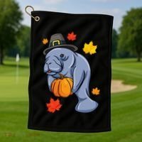 Thanksgiving Manatee Pilgrim Fall Pumpkin Dugong Golf Towel thumb 1