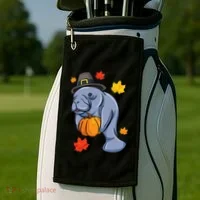 Thanksgiving Manatee Pilgrim Fall Pumpkin Dugong Golf Towel thumb 2