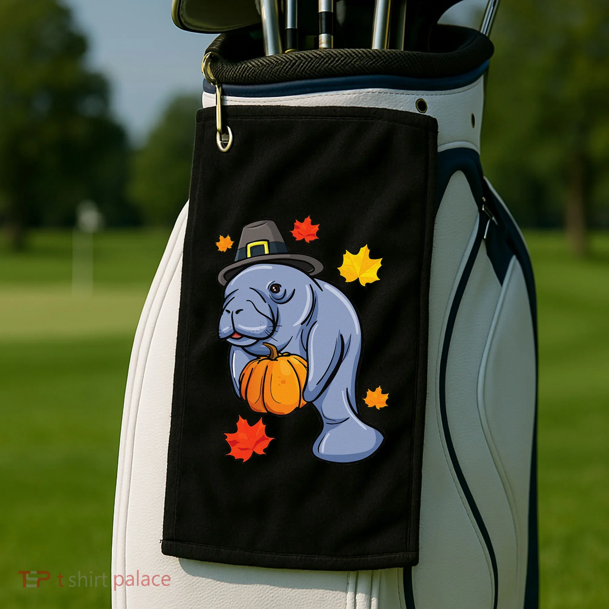 Thanksgiving Manatee Pilgrim Fall Pumpkin Dugong Golf Towel