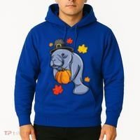 Thanksgiving Manatee Pilgrim Fall Pumpkin Dugong Hoodie thumb 2