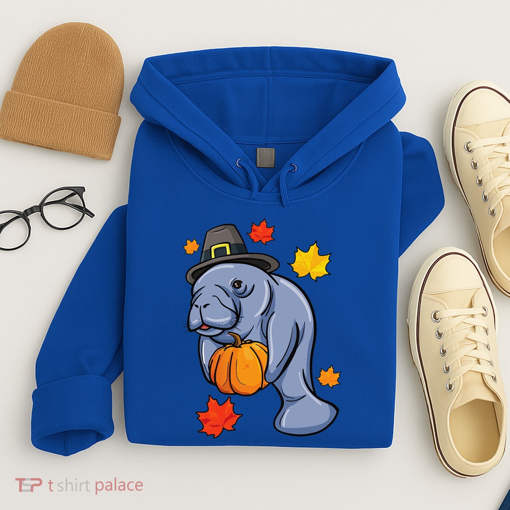 Thanksgiving Manatee Pilgrim Fall Pumpkin Dugong Hoodie