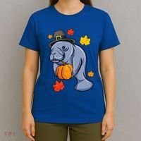 Thanksgiving Manatee Pilgrim Fall Pumpkin Dugong T-Shirt thumb 4