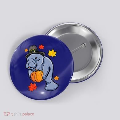 Thanksgiving Manatee Pilgrim Fall Pumpkin Dugong Button