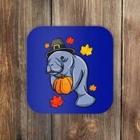 Thanksgiving Manatee Pilgrim Fall Pumpkin Dugong Coaster thumb 0