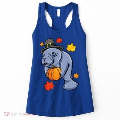 Thanksgiving Manatee Pilgrim Fall Pumpkin Dugong Women's Tank Top