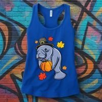 Thanksgiving Manatee Pilgrim Fall Pumpkin Dugong Women's Tank Top thumb 3