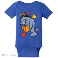Thanksgiving Manatee Pilgrim Fall Pumpkin Dugong Baby Bodysuit thumb 0