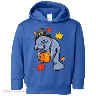Thanksgiving Manatee Pilgrim Fall Pumpkin Dugong Toddler Hoodie