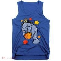 Thanksgiving Manatee Pilgrim Fall Pumpkin Dugong Tank Top thumb 0