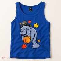 Thanksgiving Manatee Pilgrim Fall Pumpkin Dugong Tank Top thumb 2
