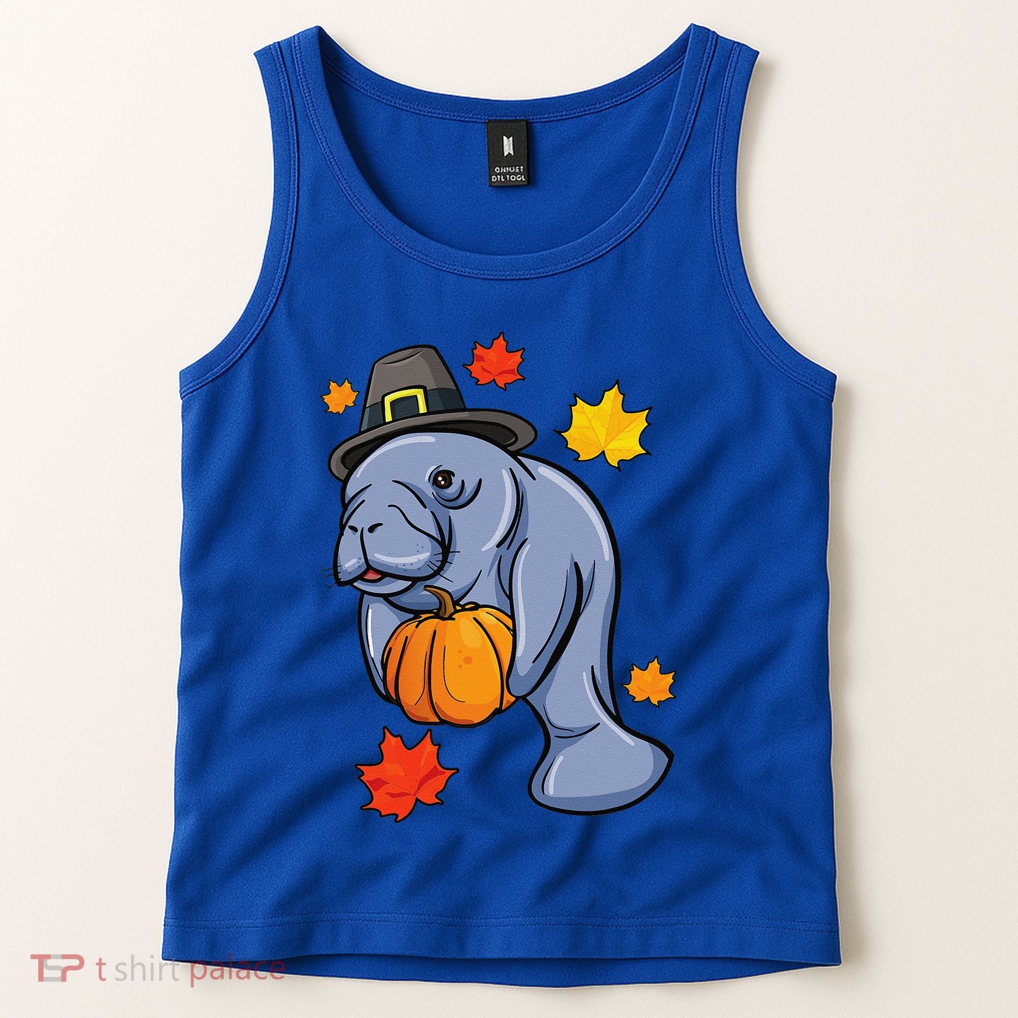 Thanksgiving Manatee Pilgrim Fall Pumpkin Dugong Tank Top