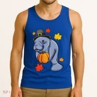 Thanksgiving Manatee Pilgrim Fall Pumpkin Dugong Tank Top thumb 3