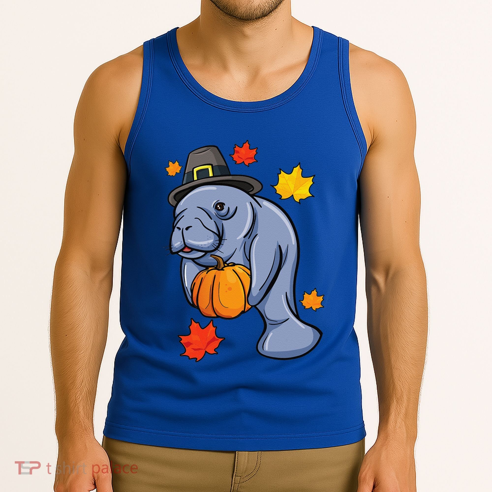 Thanksgiving Manatee Pilgrim Fall Pumpkin Dugong Tank Top