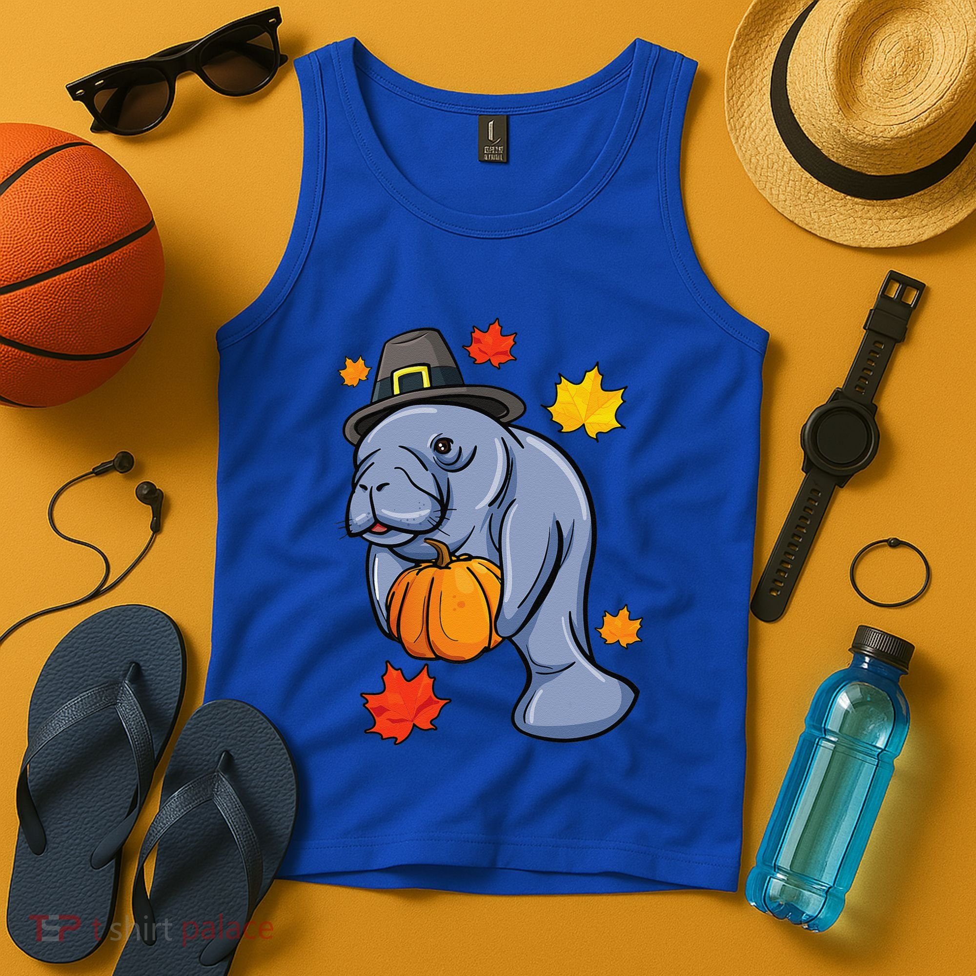 Thanksgiving Manatee Pilgrim Fall Pumpkin Dugong Tank Top