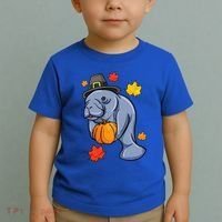 Thanksgiving Manatee Pilgrim Fall Pumpkin Dugong Toddler T-Shirt thumb 2