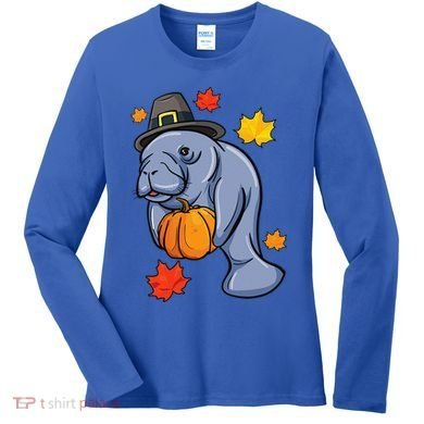 Thanksgiving Manatee Pilgrim Fall Pumpkin Dugong Women's Long Sleeve Shirt