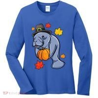 Thanksgiving Manatee Pilgrim Fall Pumpkin Dugong Women's Long Sleeve Shirt thumb 0