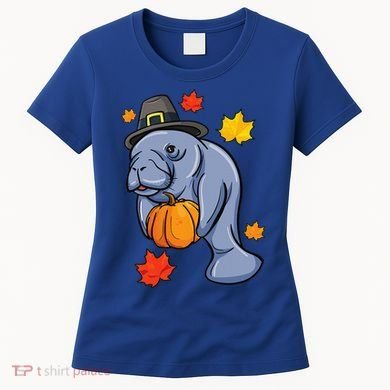 Thanksgiving Manatee Pilgrim Fall Pumpkin Dugong Women's T-Shirt