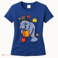 Thanksgiving Manatee Pilgrim Fall Pumpkin Dugong Women's T-Shirt thumb 0