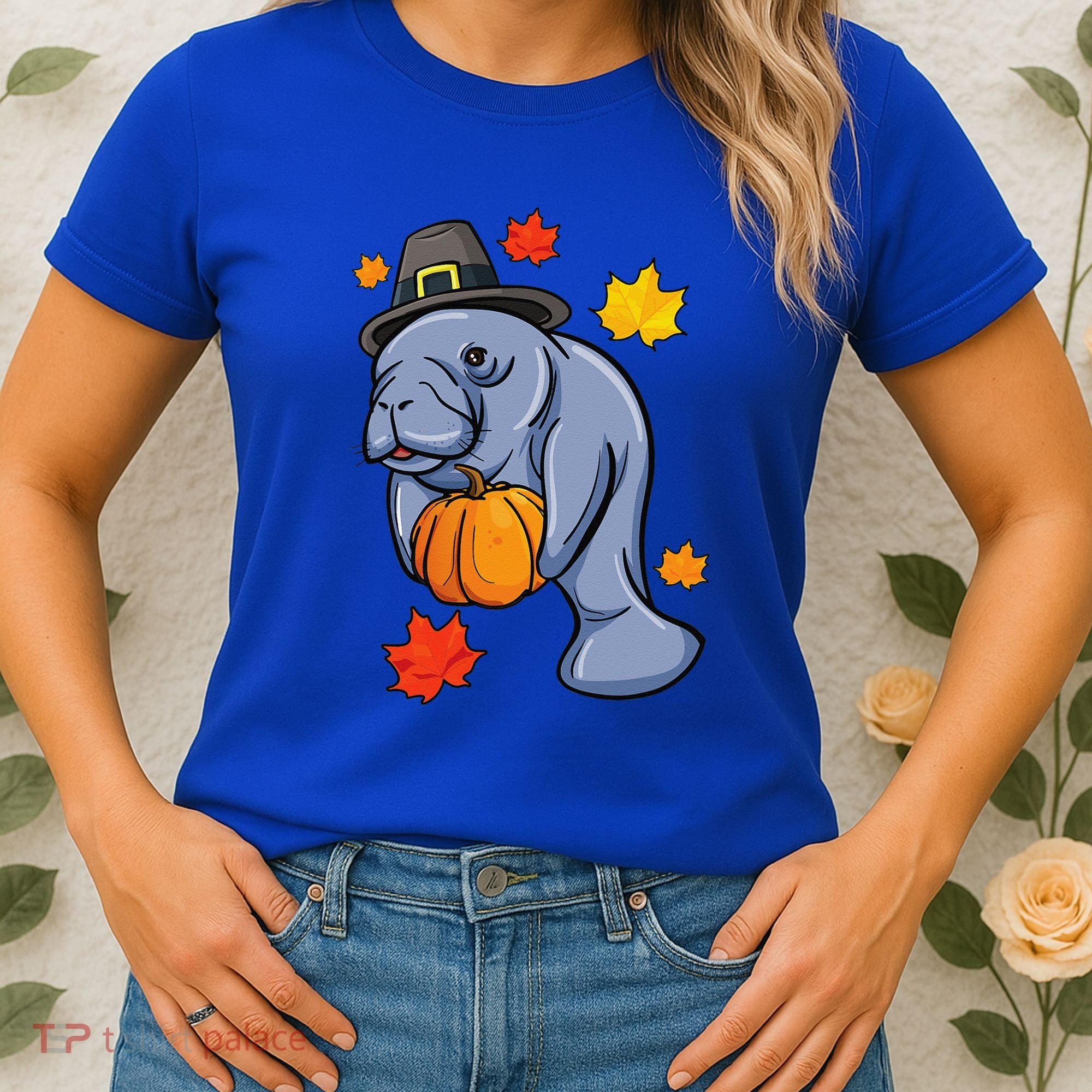Thanksgiving Manatee Pilgrim Fall Pumpkin Dugong Women's T-Shirt