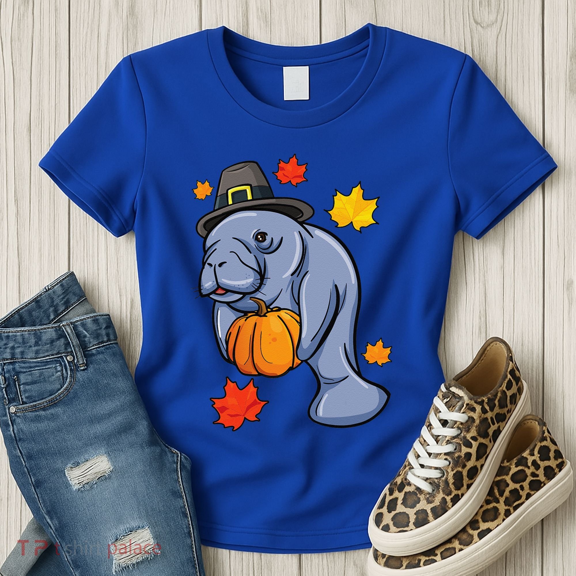 Thanksgiving Manatee Pilgrim Fall Pumpkin Dugong Women's T-Shirt