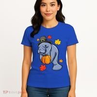 Thanksgiving Manatee Pilgrim Fall Pumpkin Dugong Women's T-Shirt thumb 4