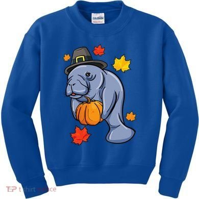 Thanksgiving Manatee Pilgrim Fall Pumpkin Dugong Kids Sweatshirt