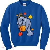 Thanksgiving Manatee Pilgrim Fall Pumpkin Dugong Kids Sweatshirt thumb 0