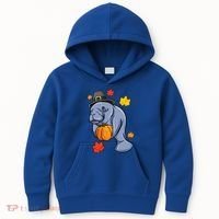 Thanksgiving Manatee Pilgrim Fall Pumpkin Dugong Kids Hoodie thumb 0